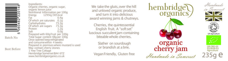 Organic Cherry Jam label